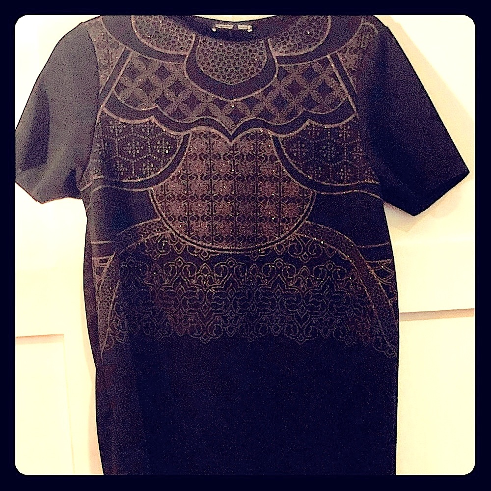 Zara Black Shift Dress with Embellished Neckline